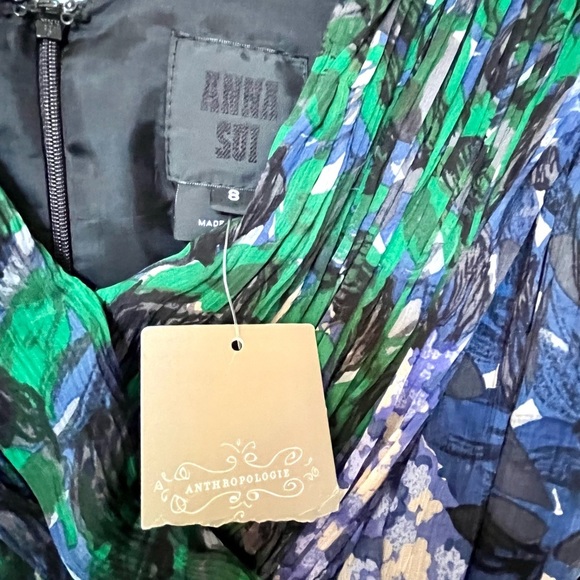 NWT Anna Sui x Anthropologie Blurred Hydrangea Silk Dress - Size 8​ - Picture 8 of 16